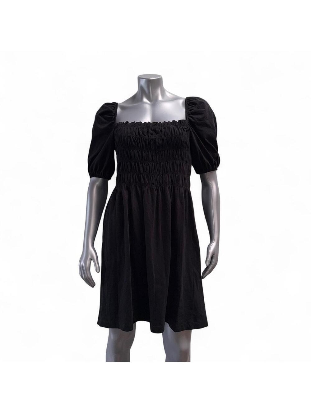H&M Smocked Puff-Sleeve Little Black Dress